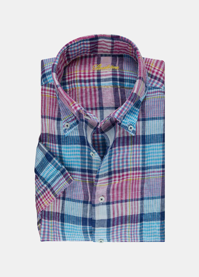 Kortærmet multifarvet hørskjorte