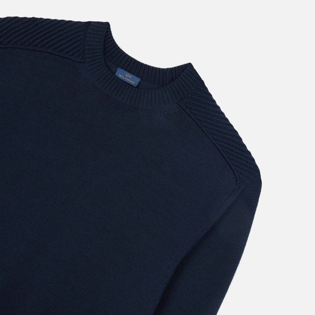 maritim uld sweater med detaljer på skulder