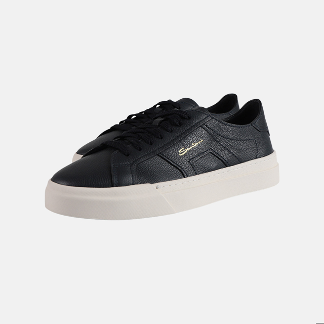 double buckle sneaker grained leather