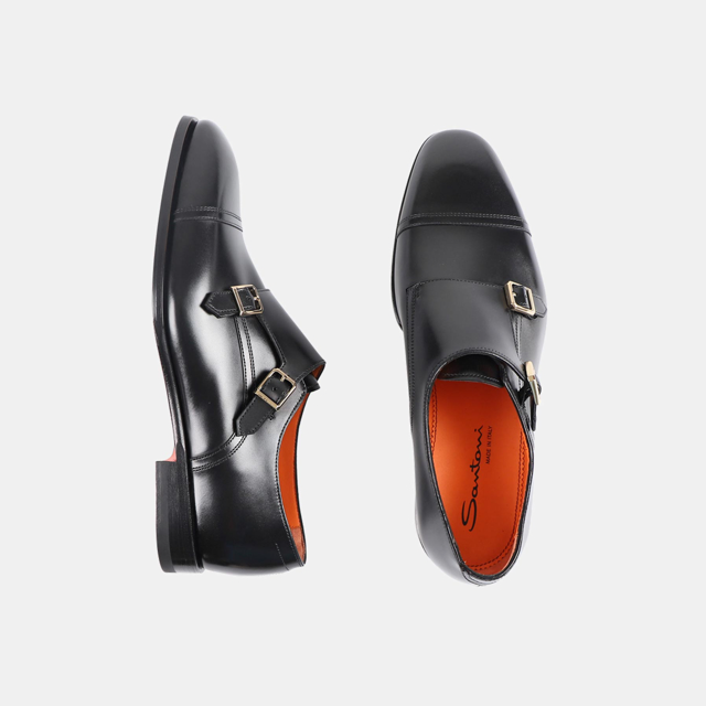 double buckle leather shoe