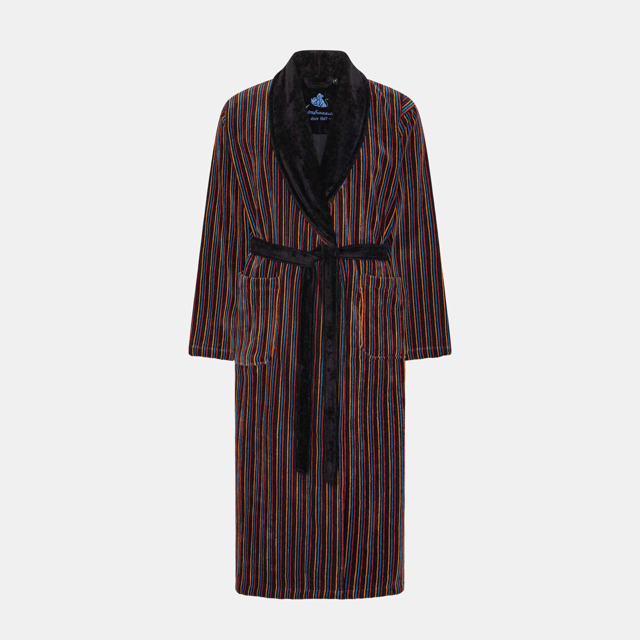 smalstribet velour badekåbe