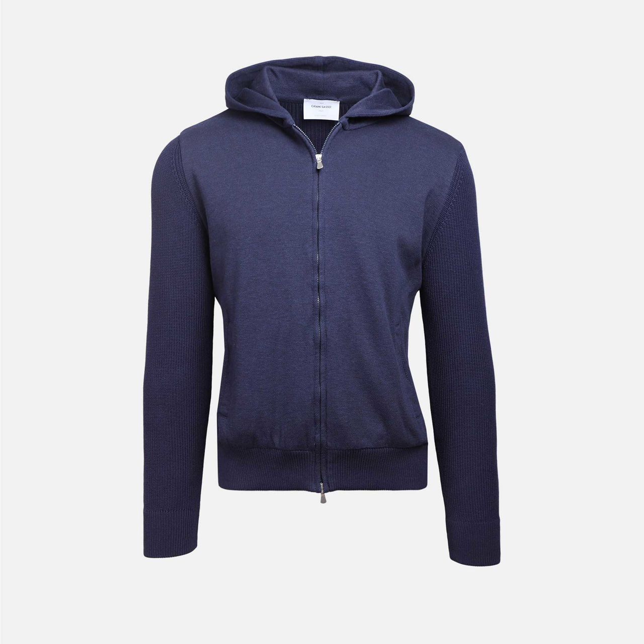 Strikjakke med hætte